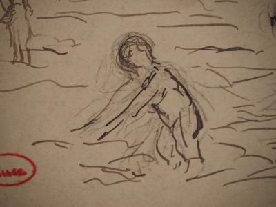 Maximilien LUCE : Journée à la mer, Dessin original signé 2