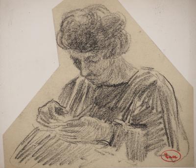 Maximilien LUCE : La couturière, Dessin original signé 2