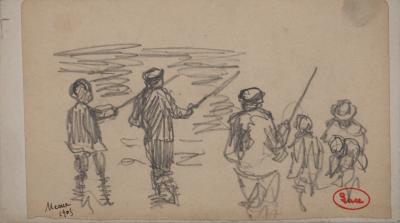 Maximilien LUCE : La pêche à Meaux, Dessin original signé 2
