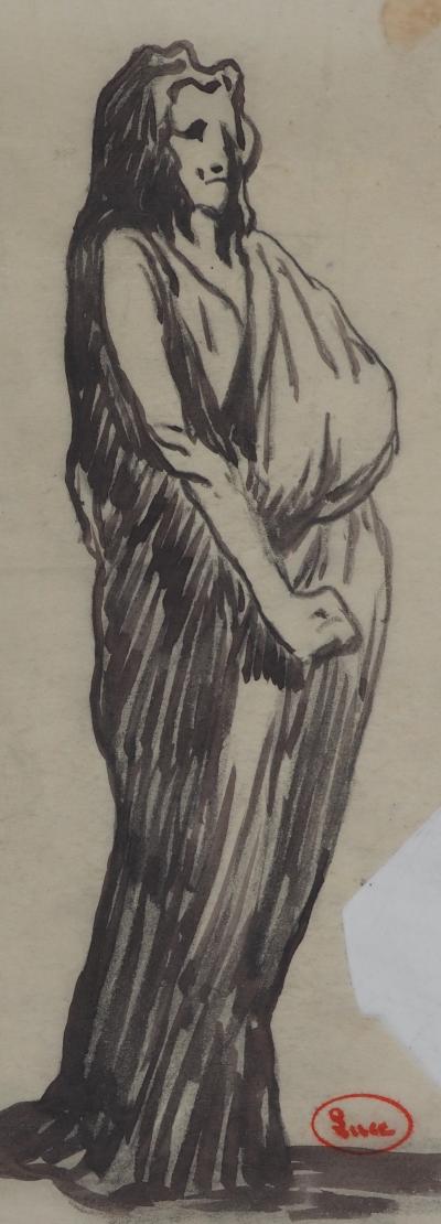 Maximilien LUCE : Portrait en déesse, Dessin original signé 2