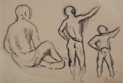 Maximilien LUCE : Silhouettes vues de dos, Dessin original signé 2