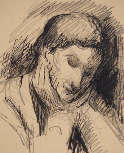 Maximilien LUCE : Lecture nocturne, Dessin original signé 2