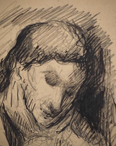 Maximilien LUCE : Lecture nocturne, Dessin original signé 2