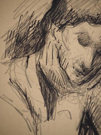 Maximilien LUCE : Lecture nocturne, Dessin original signé 2
