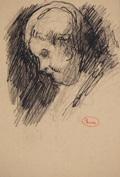 Maximilien LUCE : Vieille femme vue de profil, Dessin original signé 2