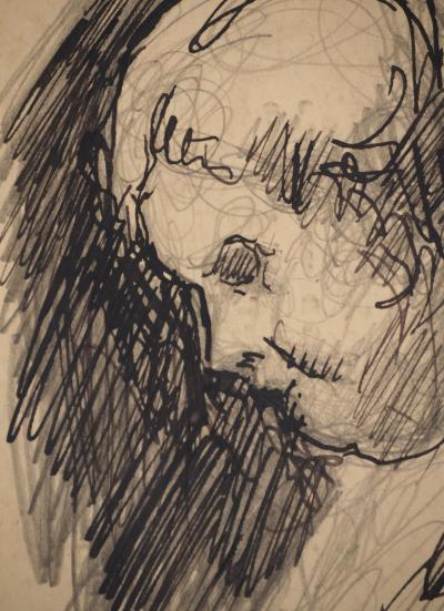 Maximilien LUCE : Vieille femme vue de profil, Dessin original signé 2