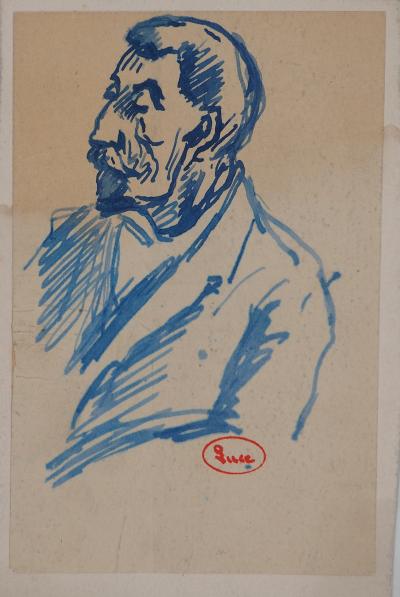 Maximilien LUCE : Portrait à la moustache, Dessin original signé 2