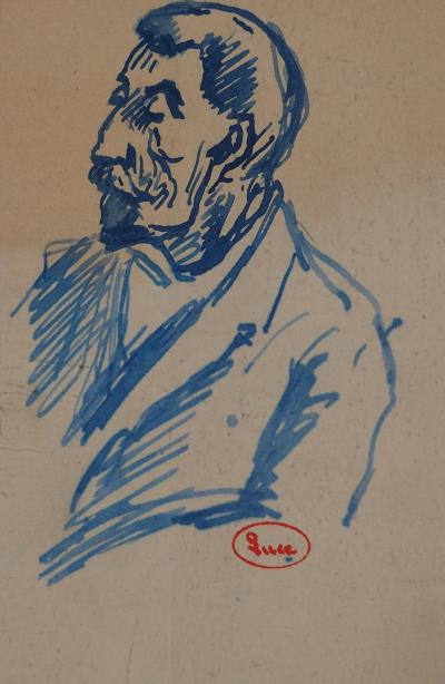 Maximilien LUCE : Portrait à la moustache, Dessin original signé 2
