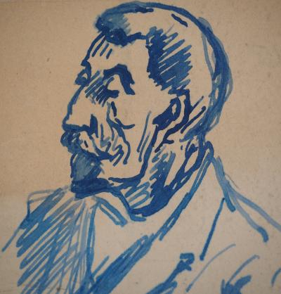 Maximilien LUCE : Portrait à la moustache, Dessin original signé 2