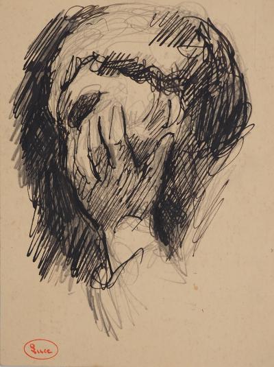 Maximilien LUCE : Le penseur, Dessin original signé 2