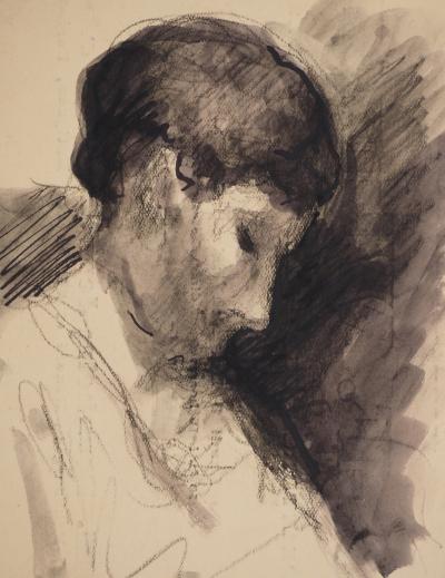 Maximilien LUCE : Profil somnolant, Dessin original signé 2