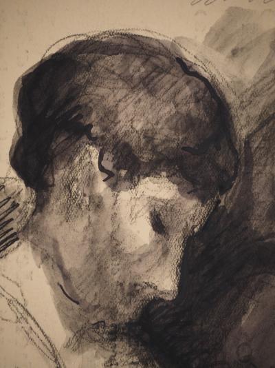 Maximilien LUCE : Profil somnolant, Dessin original signé 2