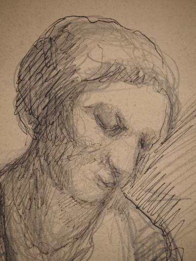 Maximilien LUCE : Portrait endormi, Dessin original signé 2