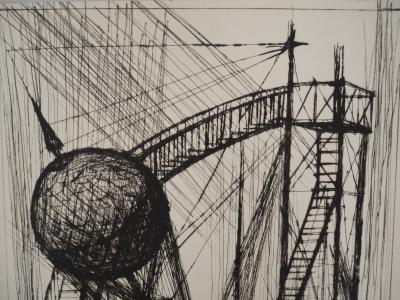 Bernard BUFFET : La machine pour aller sur la Lune, Gravure originale 2