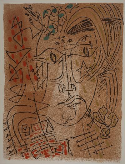 André MASSON : Visage de femme aux oiseaux, Gravure originale signée 2