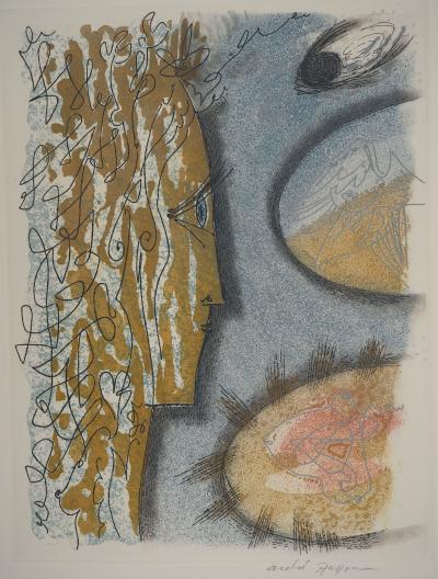 André MASSON : Profil féminin aux seins, Gravure originale signée 2