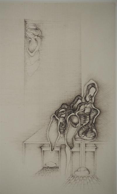Fred DEUX : Décors aux tables, Gravure originale signée 2