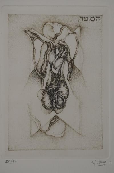 Fred DEUX : Au coucher, Gravure originale signée 2