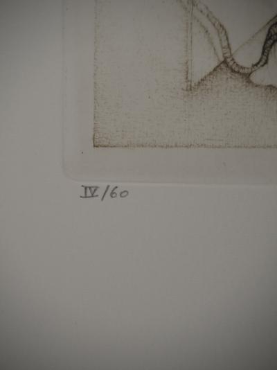 Fred DEUX : Au coucher, Gravure originale signée 2