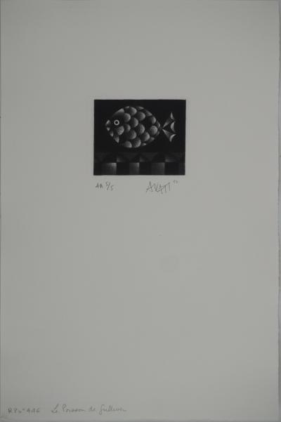 Mario AVATI : Le poisson de Gulliver, Gravure originale signée 2