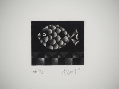 Mario AVATI : Le poisson de Gulliver, Gravure originale signée 2