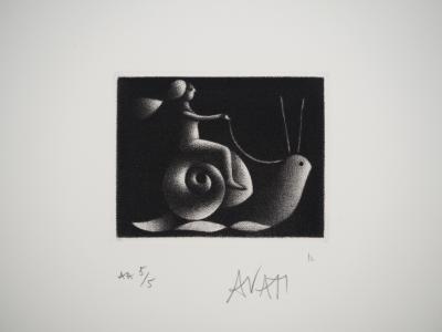 Mario AVATI: The Snail, Original signed engraving 2