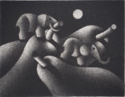 Mario AVATI : Poires et éléphants, Gravure originale signée 2
