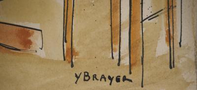 Yves BRAYER : Modèle nu préparant une toile, Aquarelle originale signée 2