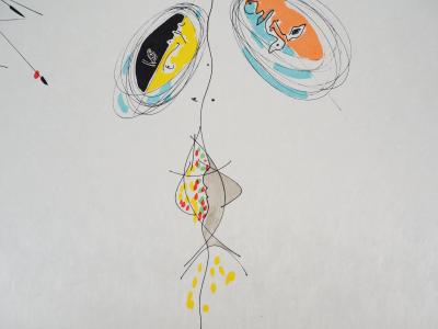 Raymond MORETTI et Jean COCTEAU : Visages et poissons, Lithographie originale signée 2