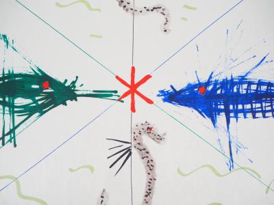 Raymond MORETTI et Jean COCTEAU : Poissons et hippocampes, Lithographie originale signée 2