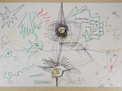 Raymond MORETTI et Jean COCTEAU : Symbiose entre le poisson et le Verseau, Lithographie originale signée 2