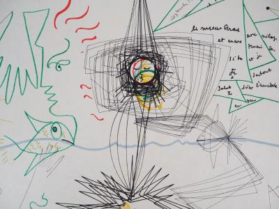 Raymond MORETTI et Jean COCTEAU : Symbiose entre le poisson et le Verseau, Lithographie originale signée 2