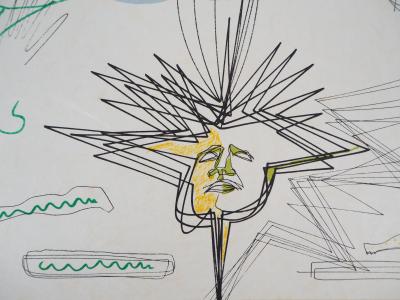 Raymond MORETTI et Jean COCTEAU : Symbiose entre le poisson et le Verseau, Lithographie originale signée 2