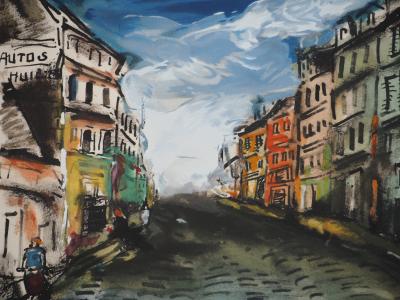 Maurice DE VLAMINCK : Rive gauche, Rue commerçante, Gravure originale, signée 2