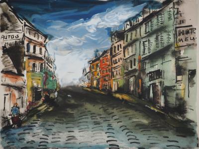 Maurice DE VLAMINCK : Rive gauche, Rue commerçante, Gravure originale, signée 2