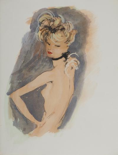 Jean-Gabriel DOMERGUE : Nu de dos, Lithographie et pochoir signée 2