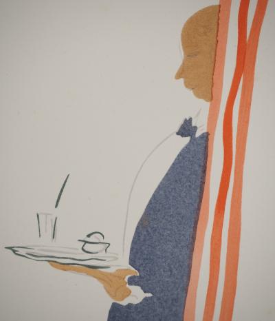 Jean-Gabriel DOMERGUE : Apéritif en terrasse, Lithographie et pochoir signée 2