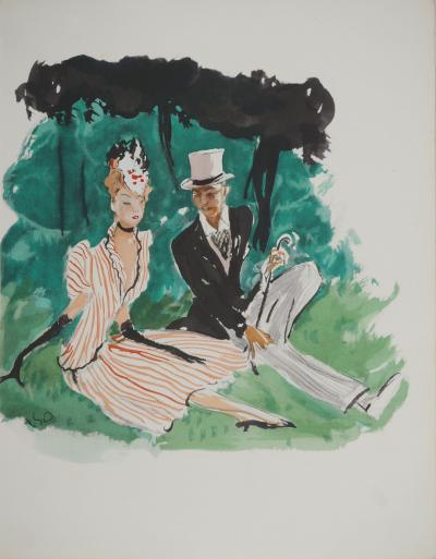 Jean-Gabriel DOMERGUE : Promenade estivale, Lithographie et pochoir signée 2