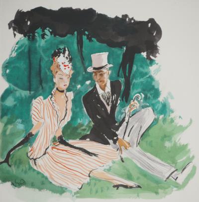 Jean-Gabriel DOMERGUE : Promenade estivale, Lithographie et pochoir signée 2