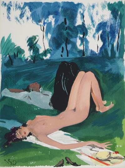 Jean-Gabriel DOMERGUE : Après-midi au parc, Lithographie et pochoir signée 2