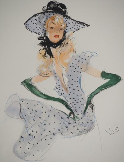 Jean-Gabriel DOMERGUE : La pin-up à pois, Lithographie et pochoir signée 2