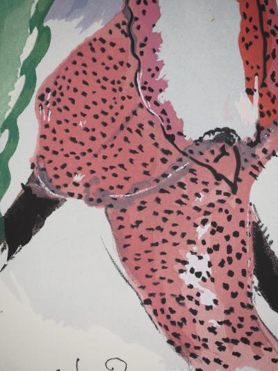 Jean-Gabriel DOMERGUE : L'élégante au bibi rose, Lithographie et pochoir signée 2