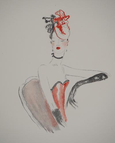 Jean-Gabriel DOMERGUE : Danseuse au bibi rouge, Lithographie et pochoir 2