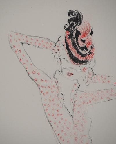 Jean-Gabriel DOMERGUE : Pin-up dans sa robe à pois, Lithographie et pochoir 2