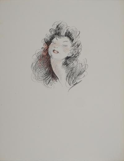 Jean-Gabriel DOMERGUE: Portrait of a brunette woman, Lithograph and stencil 2