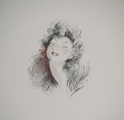 Jean-Gabriel DOMERGUE: Portrait of a brunette woman, Lithograph and stencil 2