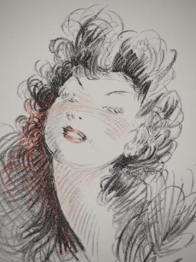 Jean-Gabriel DOMERGUE: Portrait of a brunette woman, Lithograph and stencil 2