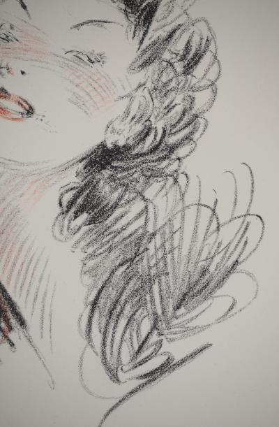 Jean-Gabriel DOMERGUE: Portrait of a brunette woman, Lithograph and stencil 2