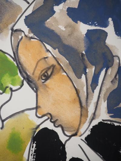 Pierre AMBROGIANI : La paysanne, Aquarelle originale signée 2