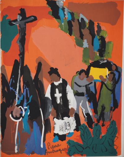Pierre AMBROGIANI : La procession, Lithographie originale signée 2
